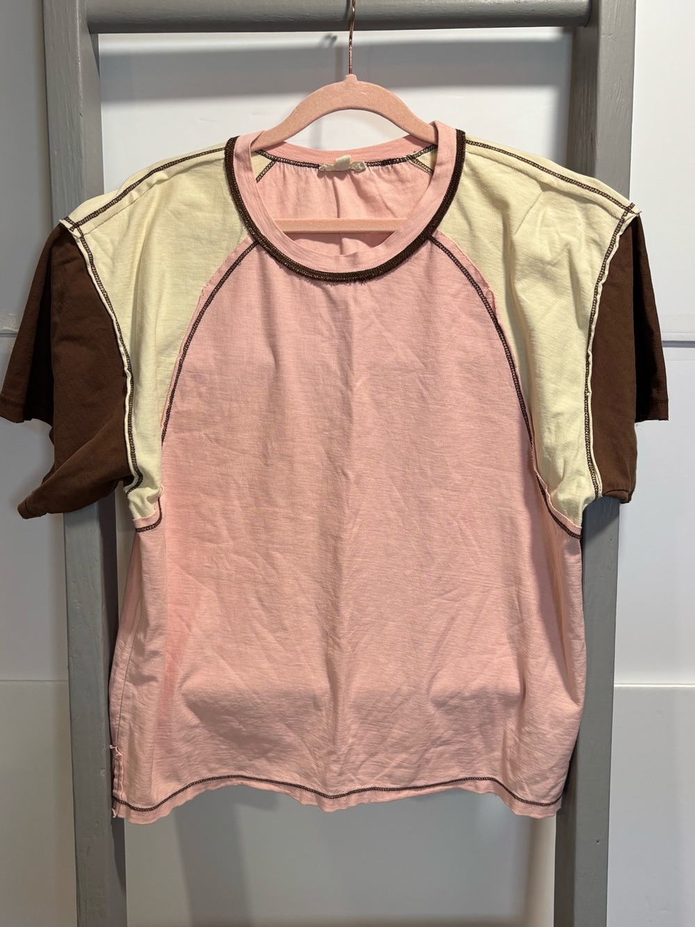 Easel L Colorblock Tee, bohemian, boutique, distressed, raw edge, grunge, casual